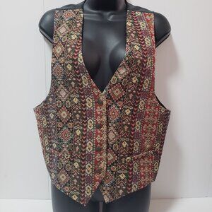 Women's Compagnie Internationale Express Tapestry Vest Large Geometric Vintage